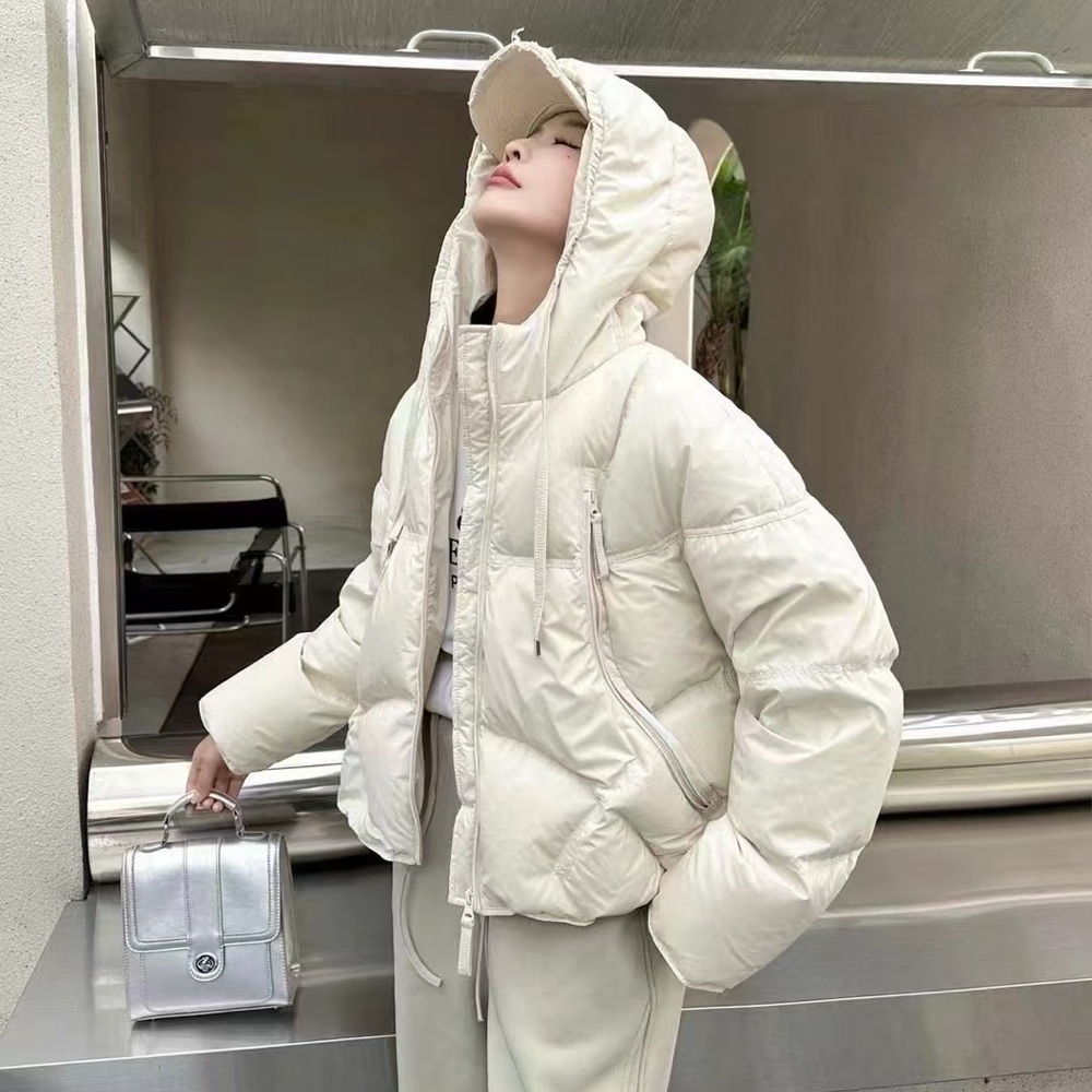 Korean style slim fit down jacket, filled with goose down.